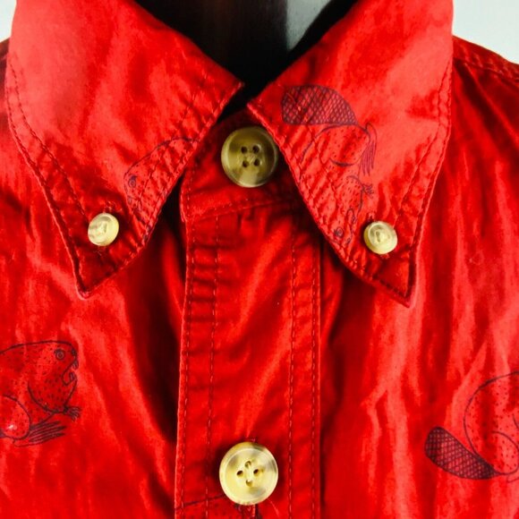 Duluth Trading Button Up Shirt Mens Angry Beaver Lumberjack Hipster Red L - Picture 5 of 10